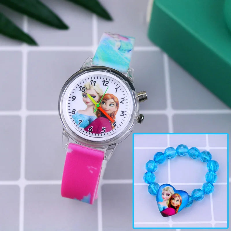 Kids Fashion Elsa Cartoon Light-Up Watch with Bracelet