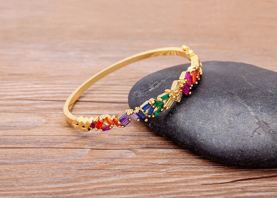 "Luxury CZ Gold Plated Bangle – Stackable Women’s Bracelet