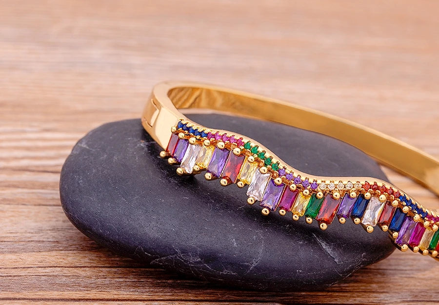"Luxury CZ Gold Plated Bangle – Stackable Women’s Bracelet