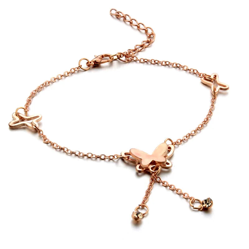 Butterfly Pendant Anklet, Gold & Silver