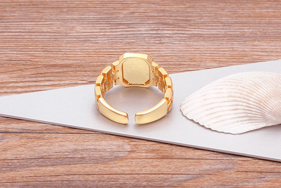 "Gold Initial A–Z Zircon Ring – Adjustable Women’s Jewelry