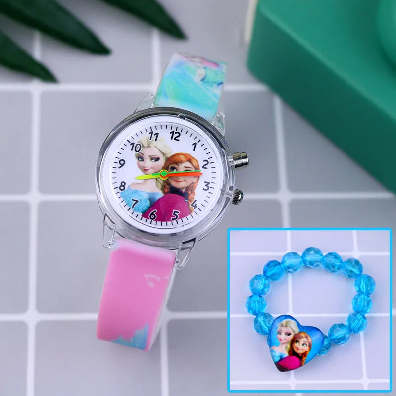 Kids Fashion Elsa Cartoon Light-Up Watch with Bracelet