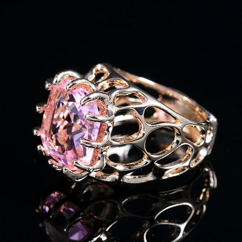 “Kinel Rose Gold Floral Zircon Ring”