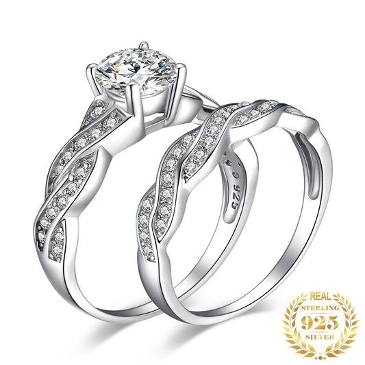 Elegant 2-Piece 925 Sterling Silver CZ Engagement Ring Set