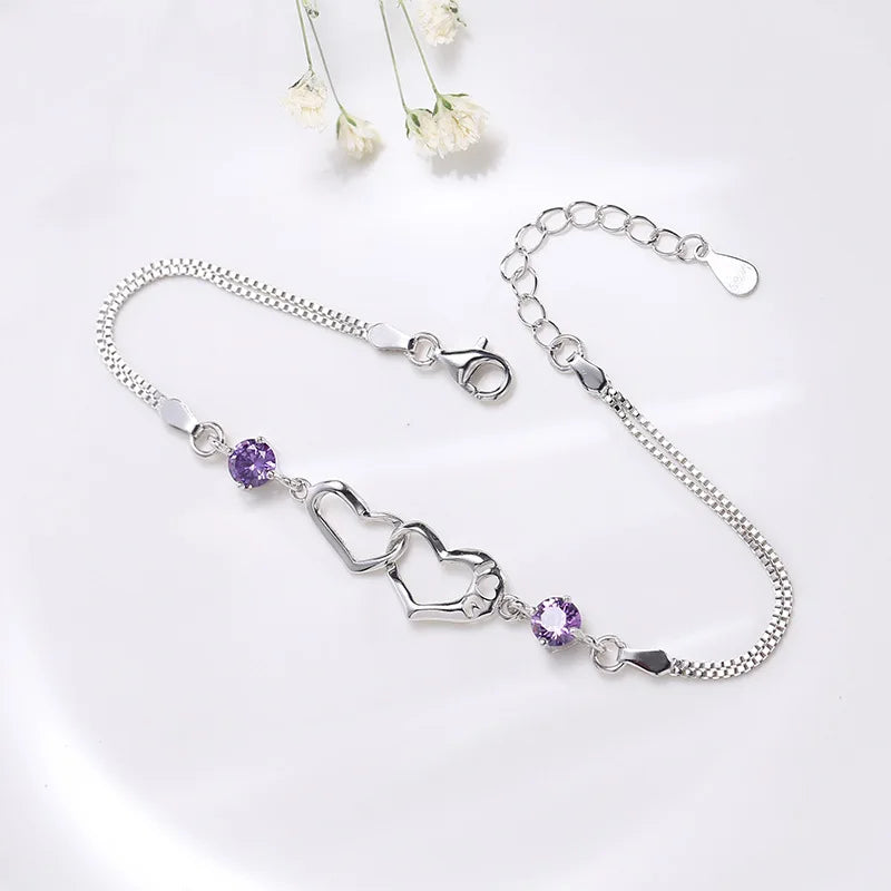 “925 Silver Crystal Heart Charm Bracelet”