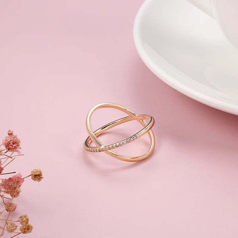 Kinel Rose Gold Geometry Zircon Ring”