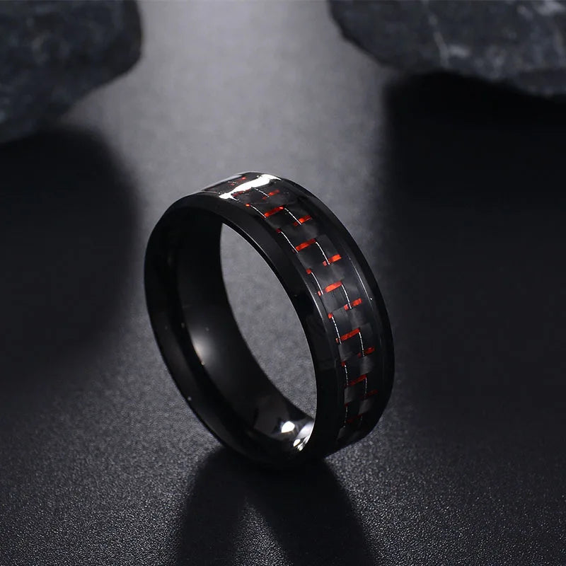 Punk Black Carbon Fiber Ring for Men”