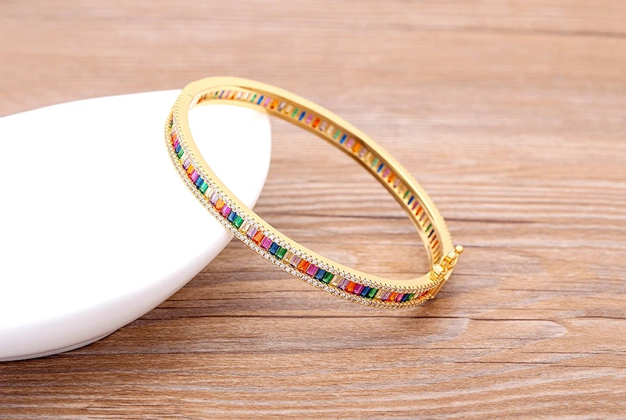 "Luxury CZ Gold Plated Bangle – Stackable Women’s Bracelet