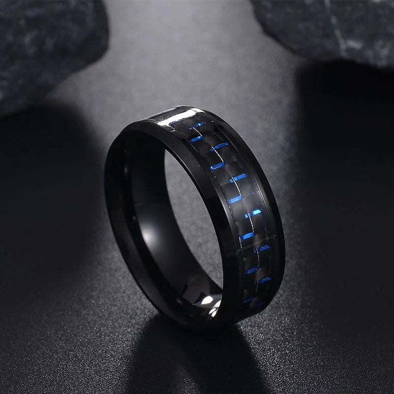 Punk Black Carbon Fiber Ring for Men”
