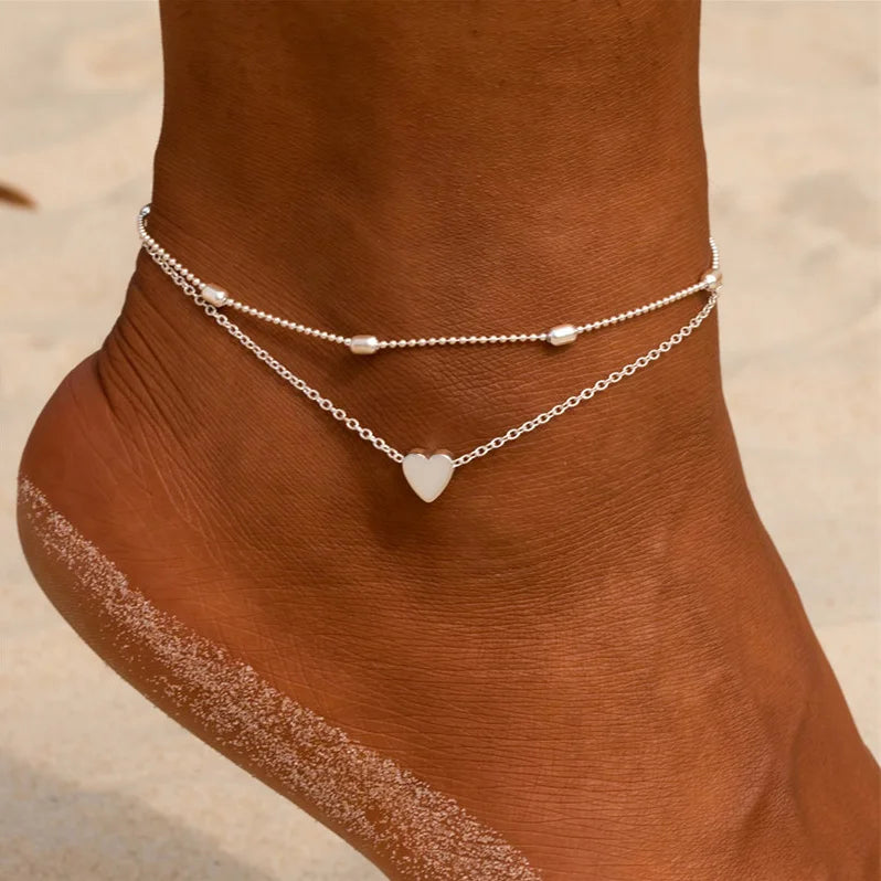 3PCS Gold Simple Chain Anklet Set, Beach Jewelry