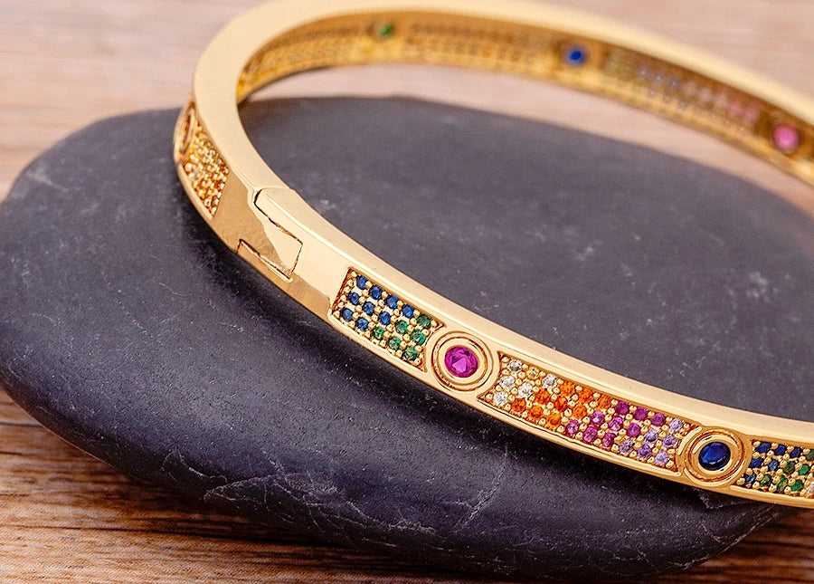 "Luxury CZ Gold Plated Bangle – Stackable Women’s Bracelet