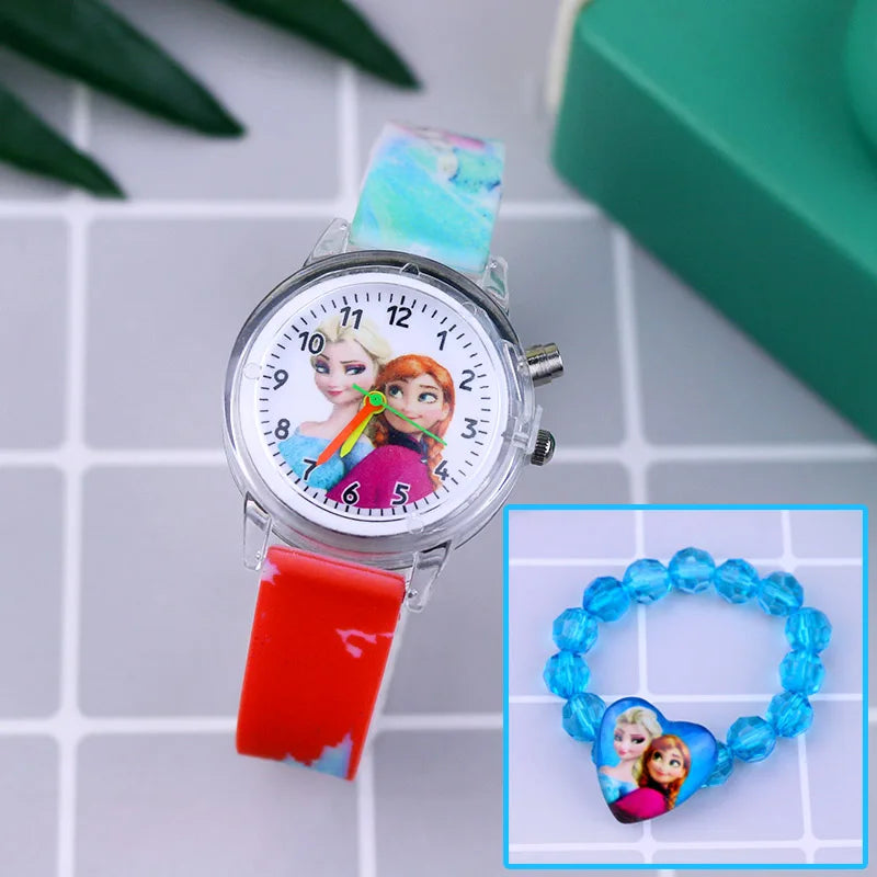 Kids Fashion Elsa Cartoon Light-Up Watch with Bracelet