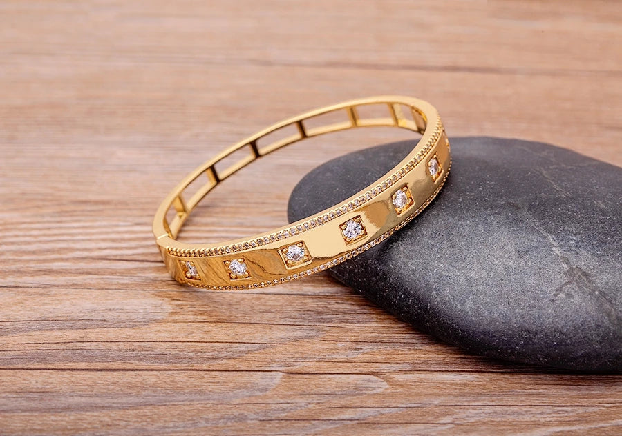 "Luxury CZ Gold Plated Bangle – Stackable Women’s Bracelet