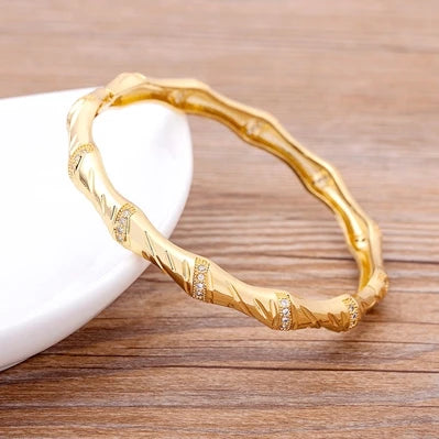 "Luxury CZ Gold Plated Bangle – Stackable Women’s Bracelet