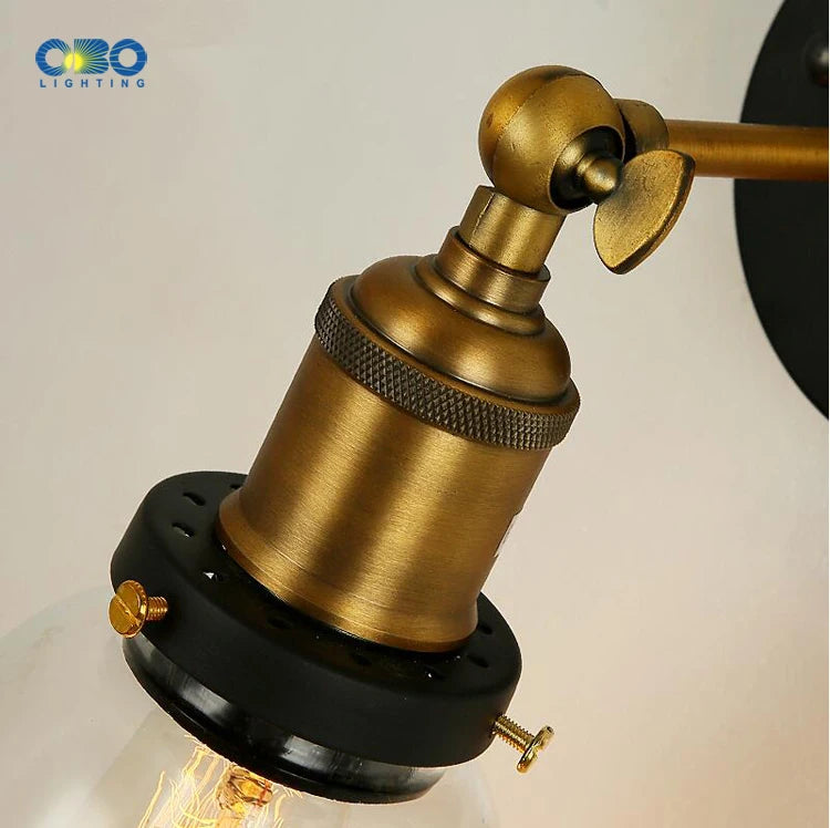 Retro Glass Wall Lamp with Vintage Metal Frame