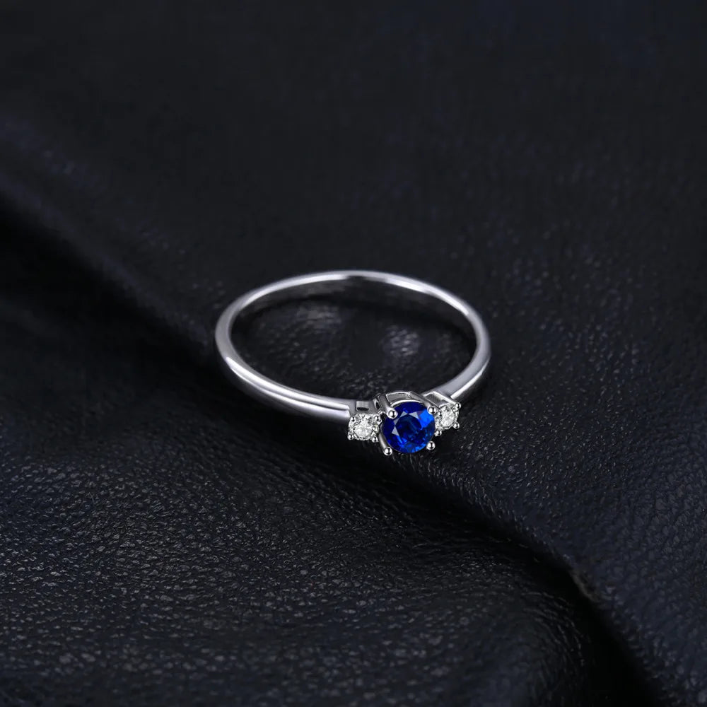 Blue Sapphire 3-Stone Sterling Silver Ring”