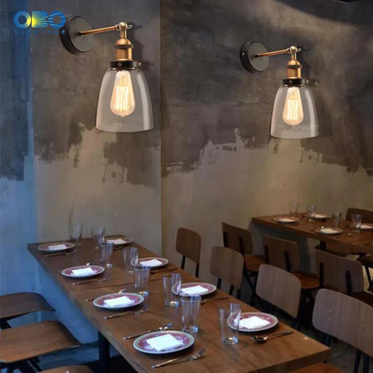 Retro Glass Wall Lamp with Vintage Metal Frame