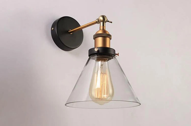 Retro Glass Wall Lamp with Vintage Metal Frame