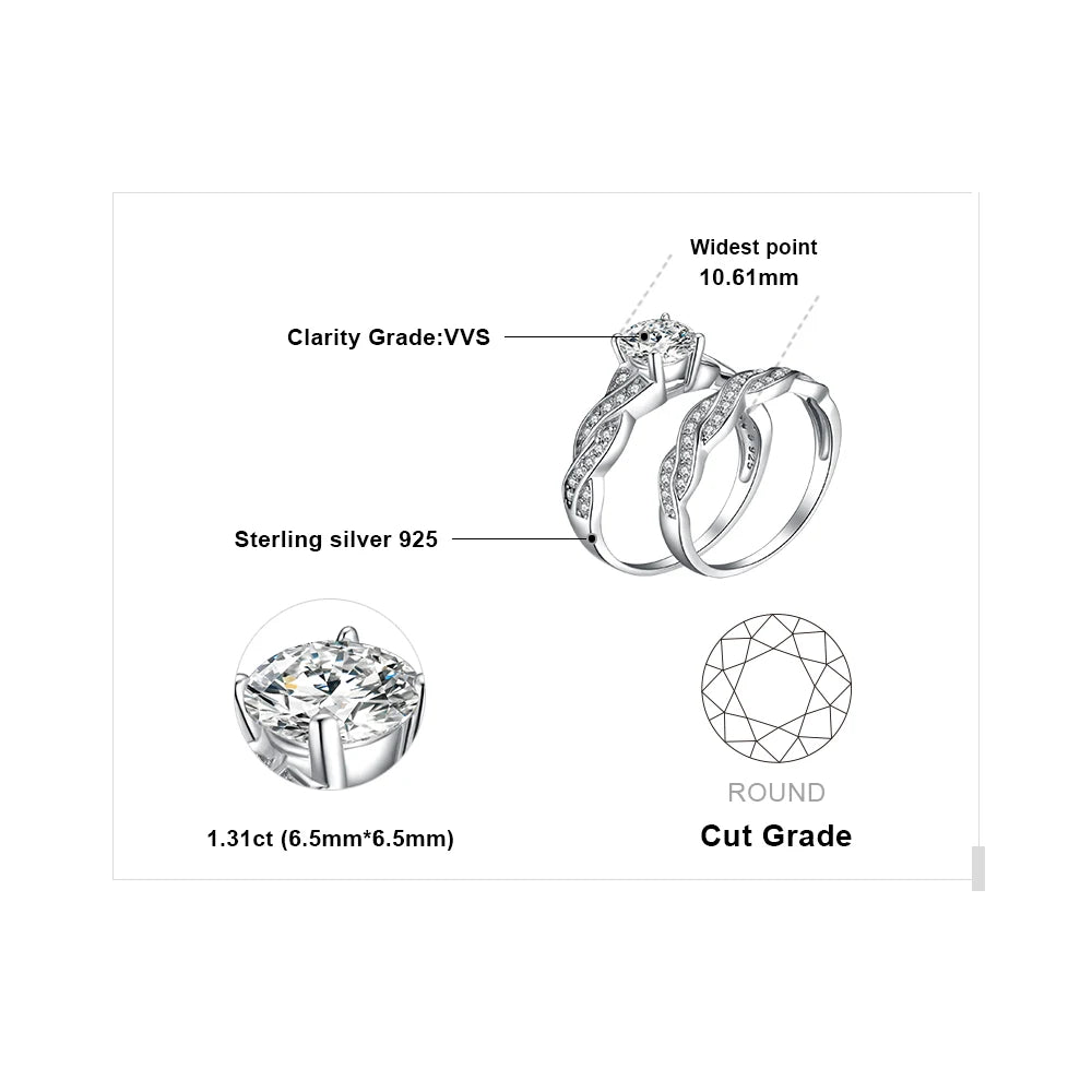 Elegant 2-Piece 925 Sterling Silver CZ Engagement Ring Set