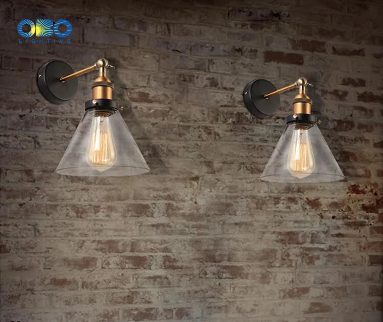 Retro Glass Wall Lamp with Vintage Metal Frame
