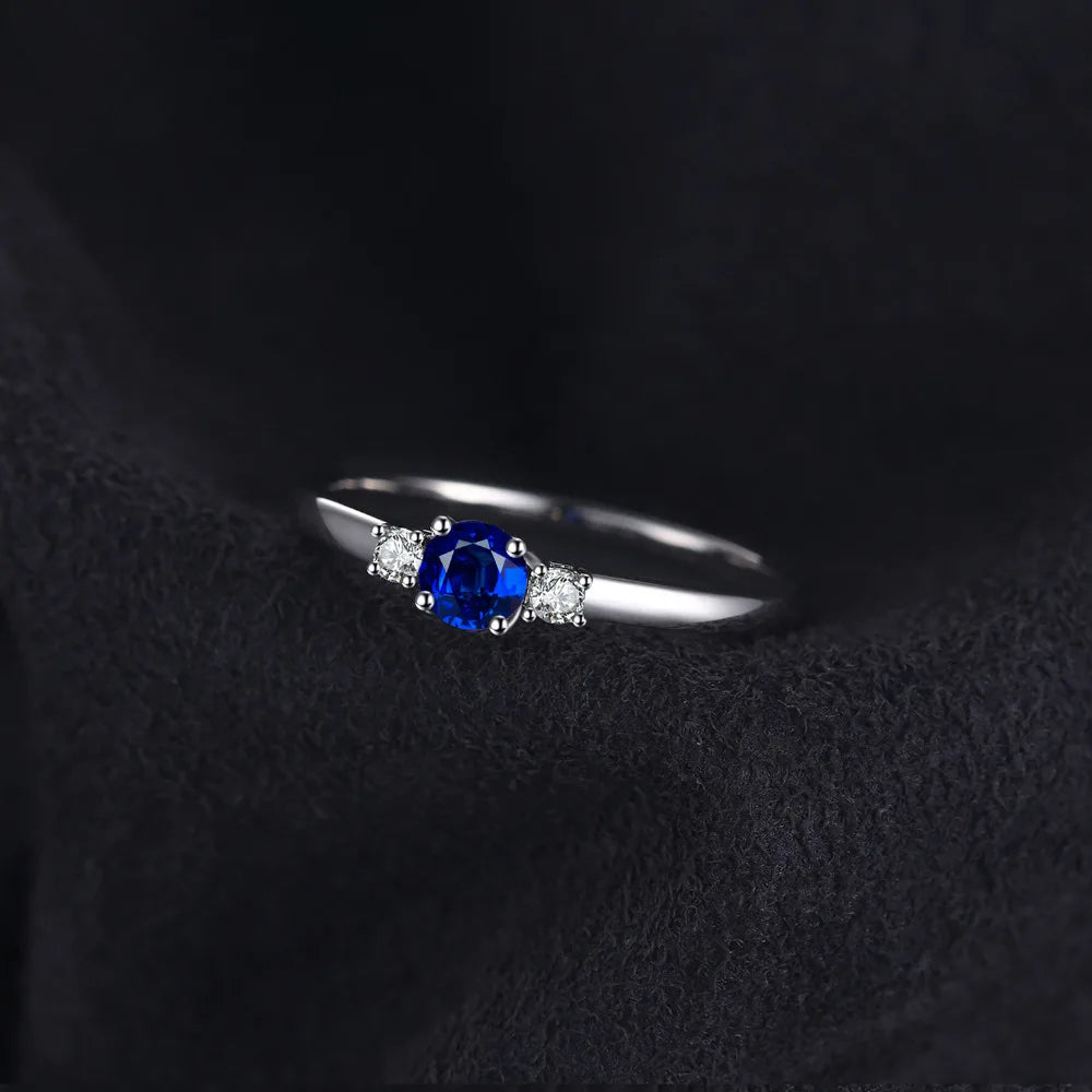 Blue Sapphire 3-Stone Sterling Silver Ring”