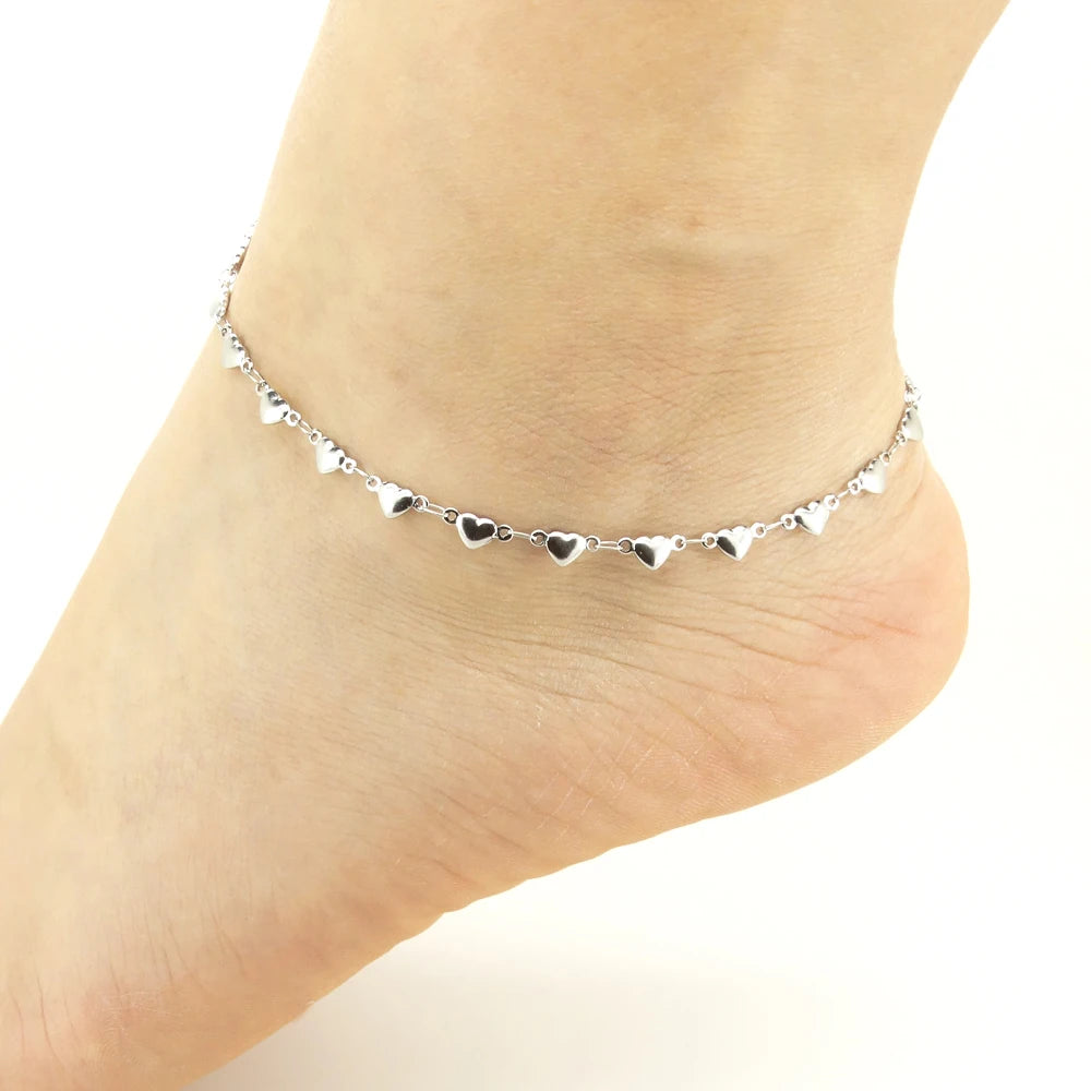 Gold Stainless Steel Heart Anklet, Barefoot Sandal