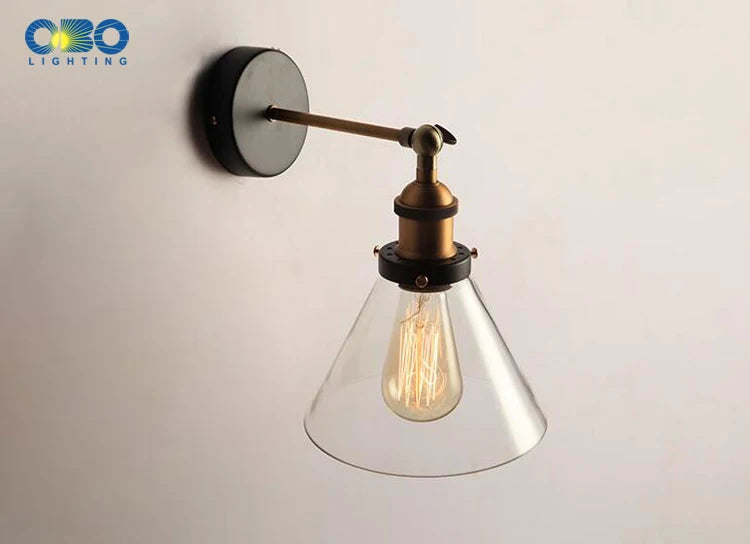 Retro Glass Wall Lamp with Vintage Metal Frame