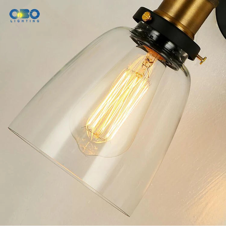 Retro Glass Wall Lamp with Vintage Metal Frame