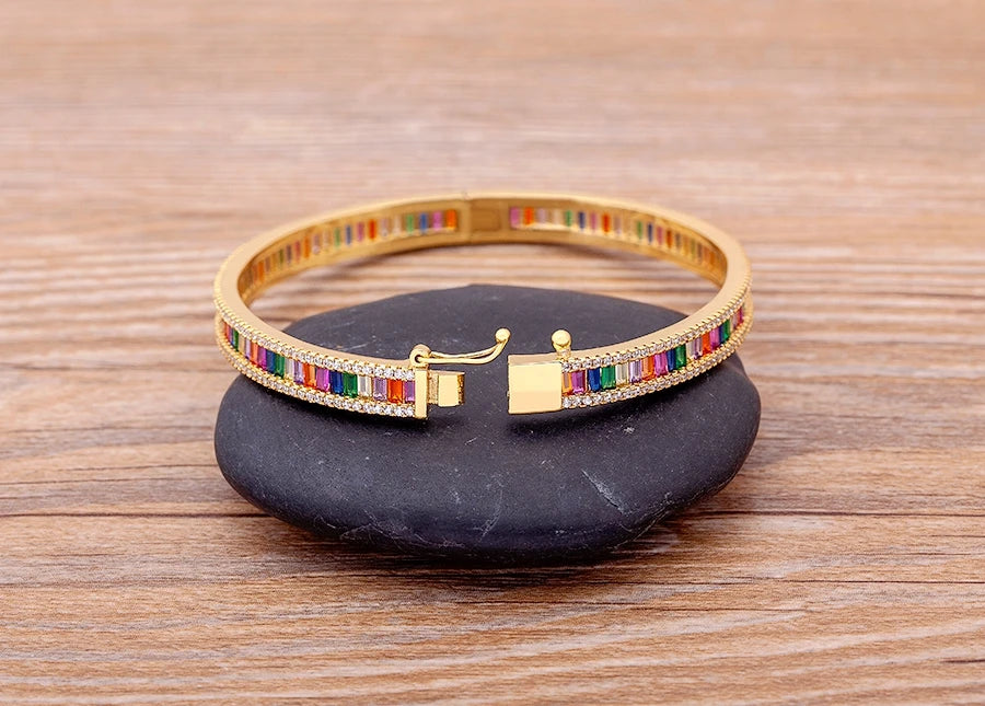 "Luxury CZ Gold Plated Bangle – Stackable Women’s Bracelet