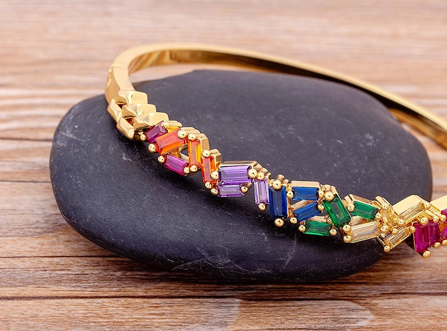 "Luxury CZ Gold Plated Bangle – Stackable Women’s Bracelet