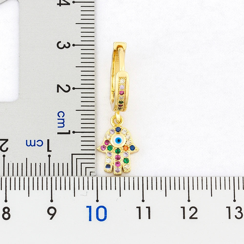 Charm Rainbow Copper Zircon Drop Earrings Fashion Palm Shape Pendant Earrings Crystal Jewelry Best New Year Gifts For Women