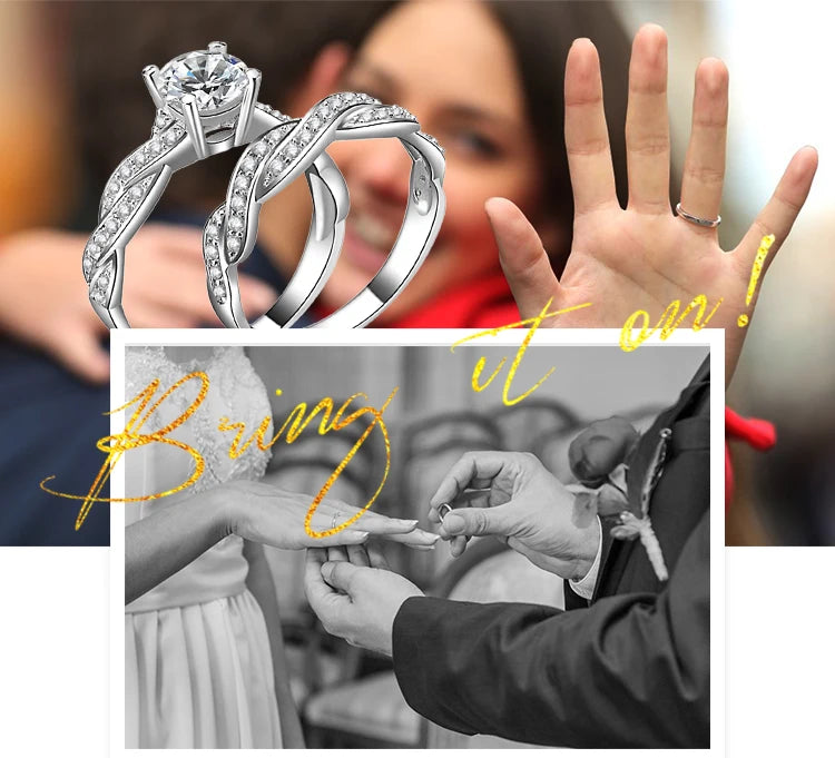 Elegant 2-Piece 925 Sterling Silver CZ Engagement Ring Set