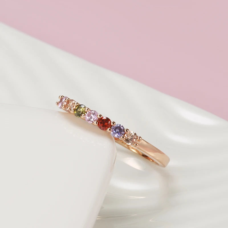“Kinel 585 Rose Gold Rainbow Zircon Ring