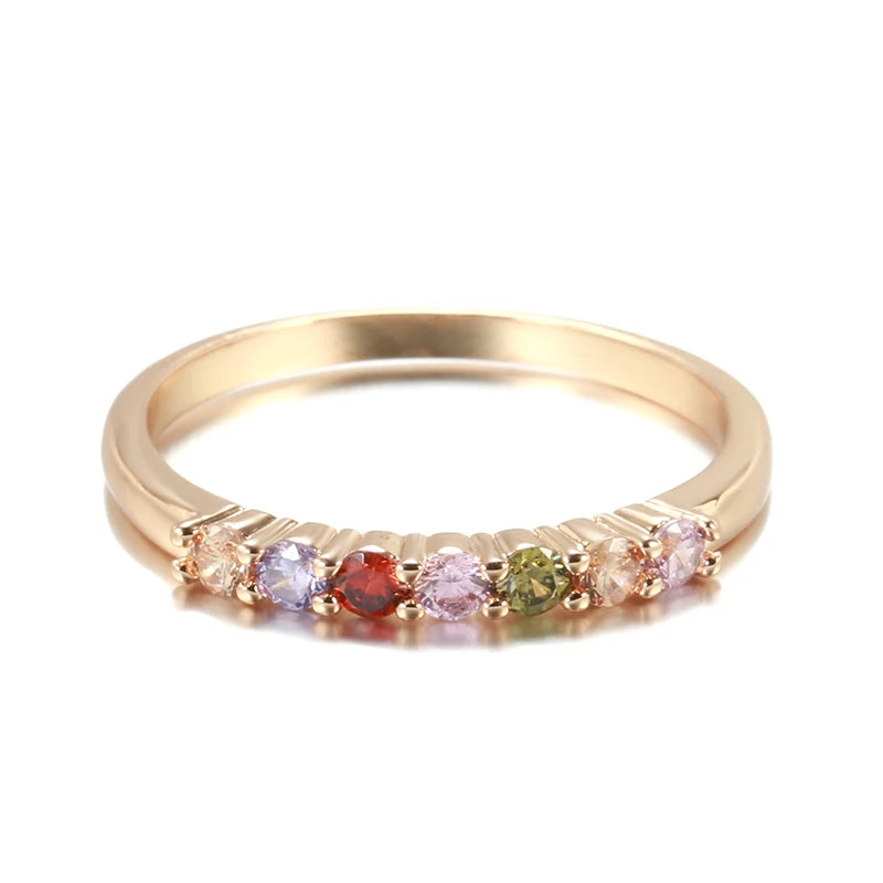 “Kinel 585 Rose Gold Rainbow Zircon Ring