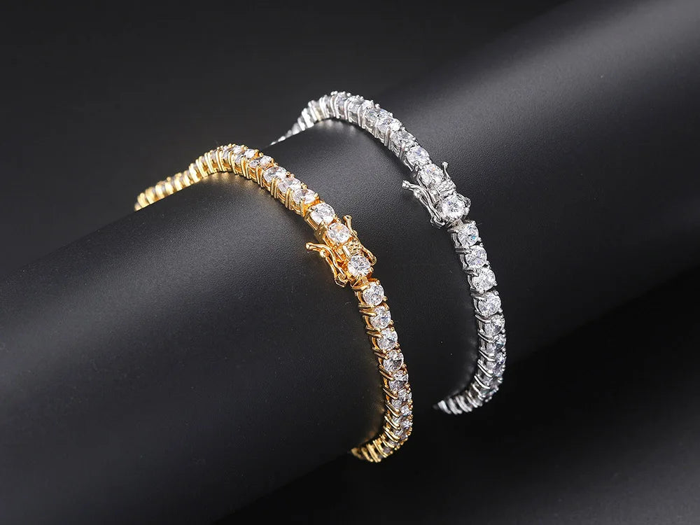 Iced Out Crystal Tennis Bracelet – Gold Punk Hiphop
