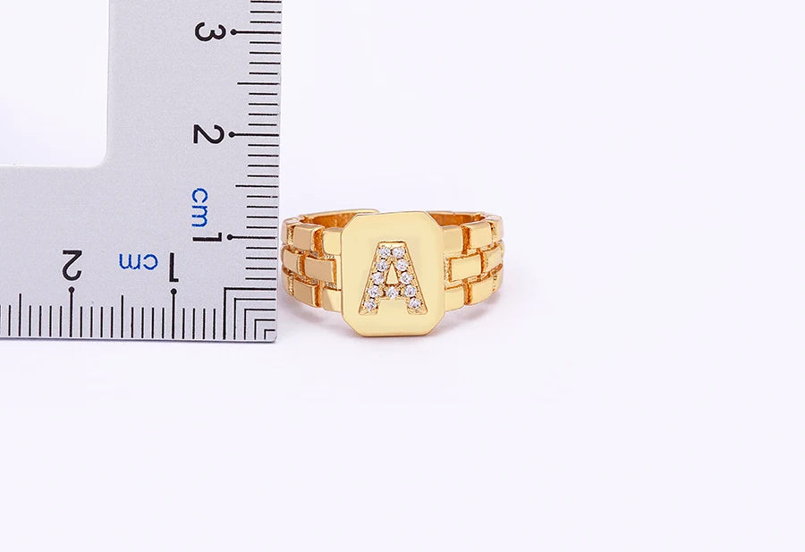 "Gold Initial A–Z Zircon Ring – Adjustable Women’s Jewelry