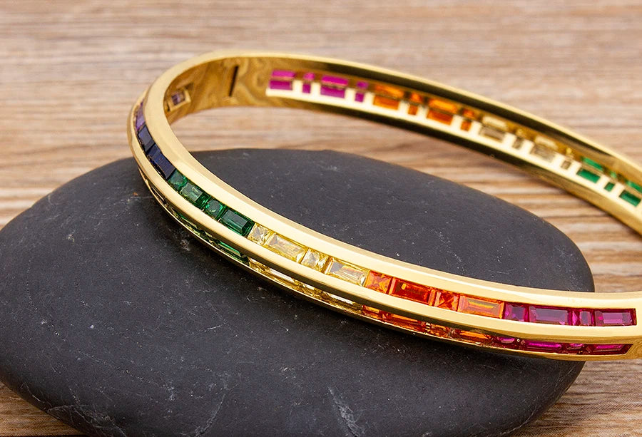 "Luxury CZ Gold Plated Bangle – Stackable Women’s Bracelet