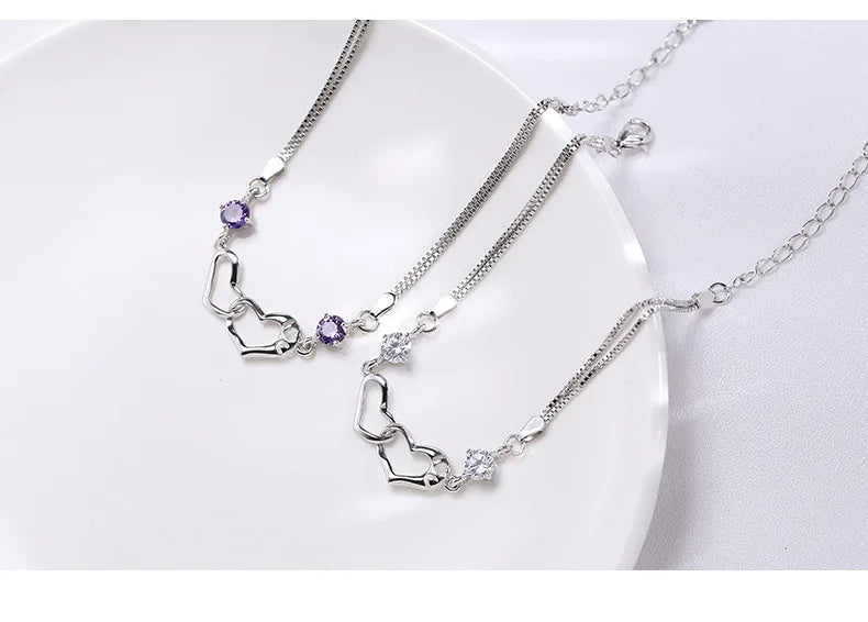 “925 Silver Crystal Heart Charm Bracelet”
