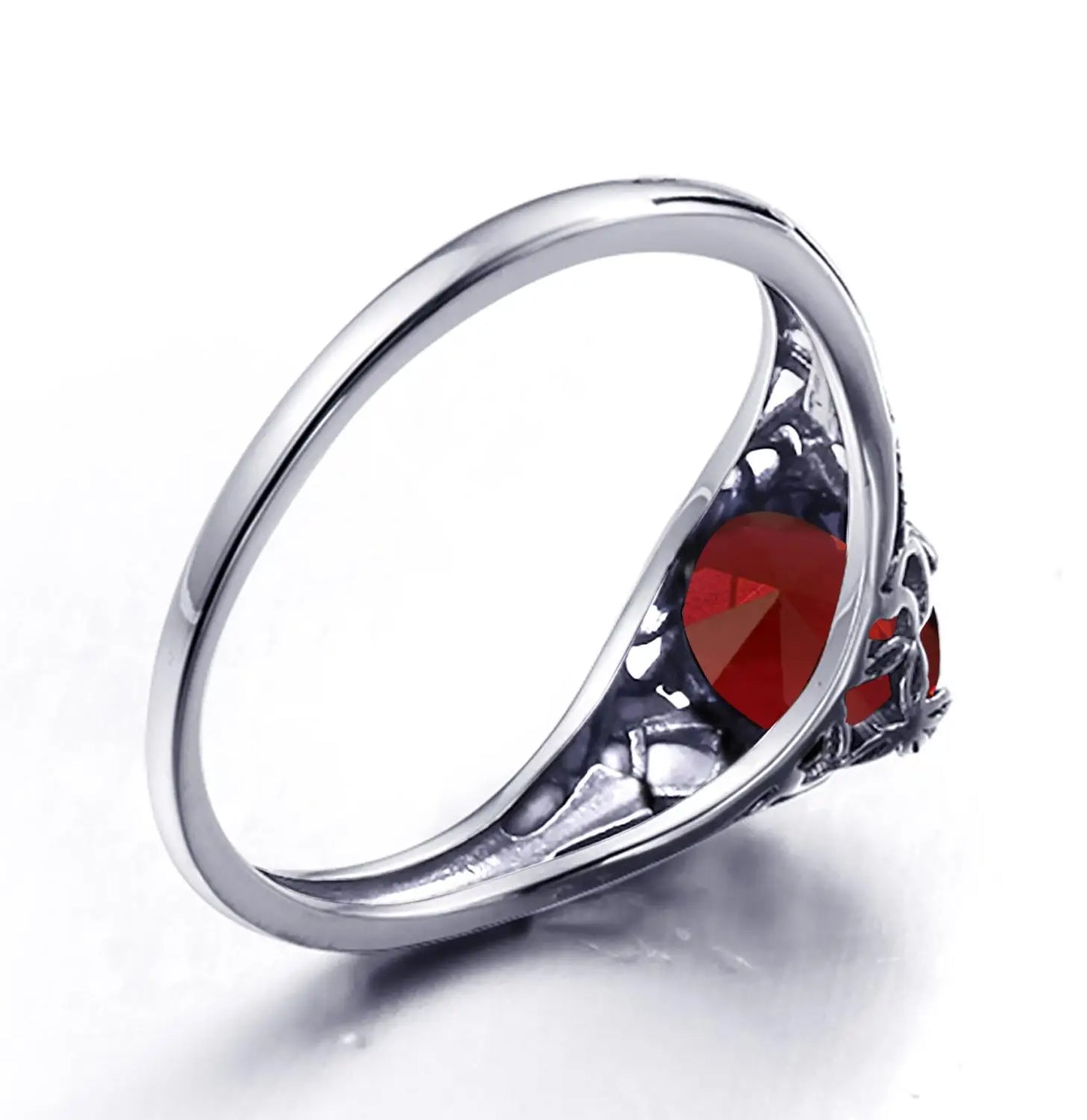 Real 925 Sterling Silver Oval Red Garnet Ring