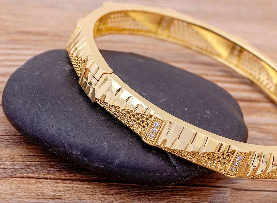 "Luxury CZ Gold Plated Bangle – Stackable Women’s Bracelet