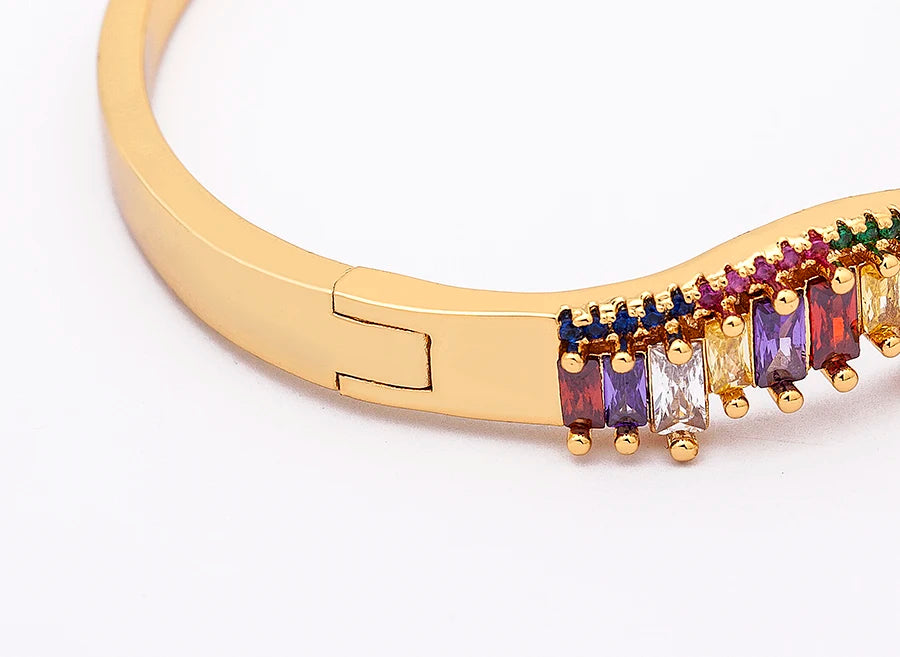 "Luxury CZ Gold Plated Bangle – Stackable Women’s Bracelet