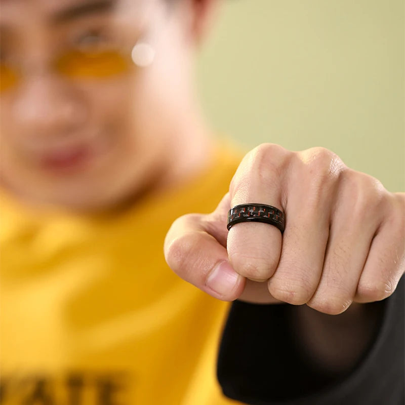 Punk Black Carbon Fiber Ring for Men”