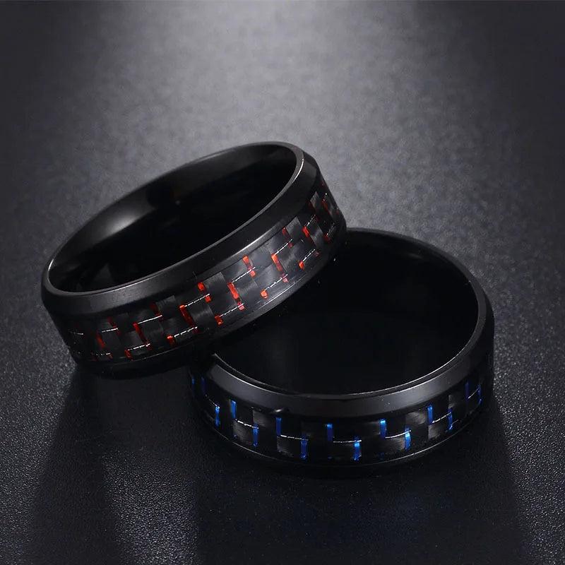 Punk Black Carbon Fiber Ring for Men”