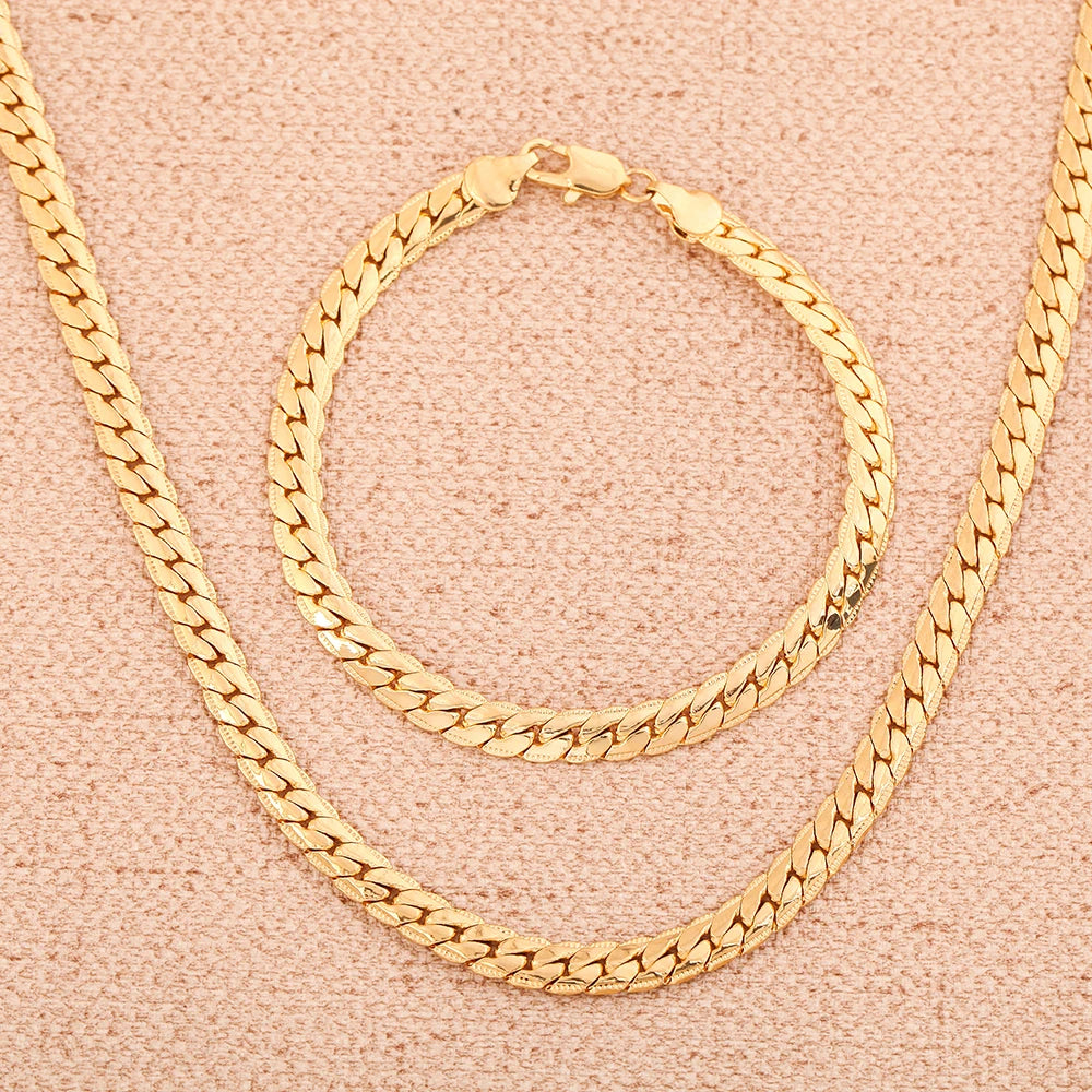 925 Silver & 18K Gold 6MM Chain Jewelry Set