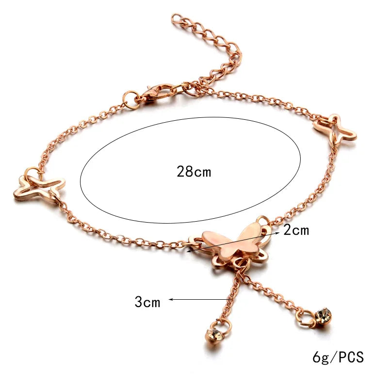 Butterfly Pendant Anklet, Gold & Silver