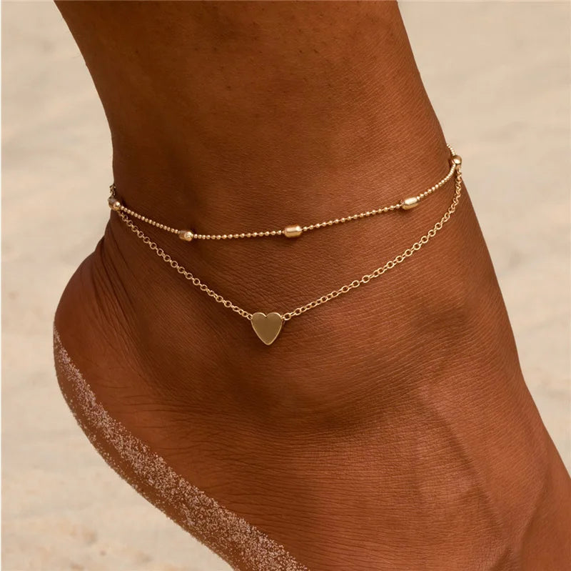 3PCS Gold Simple Chain Anklet Set, Beach Jewelry