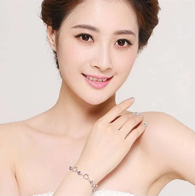 “925 Silver Heart Purple Crystal Bracelet”