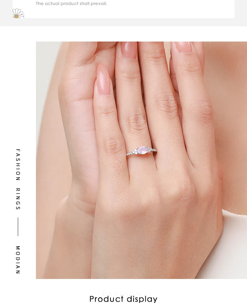 MODIAN 925 Silver Pink Moonstone Ring