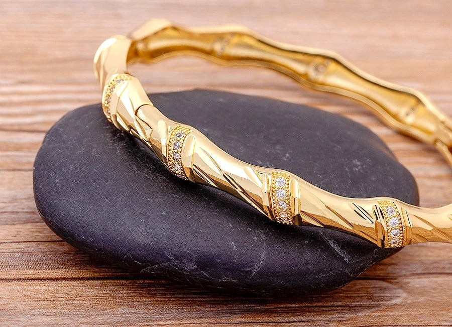 "Luxury CZ Gold Plated Bangle – Stackable Women’s Bracelet