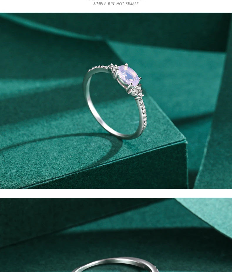 MODIAN 925 Silver Pink Moonstone Ring